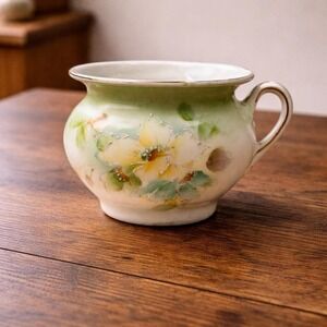 Vintage Porcelain Floral Mini Pitcher Yellow Flowers Gold Trim